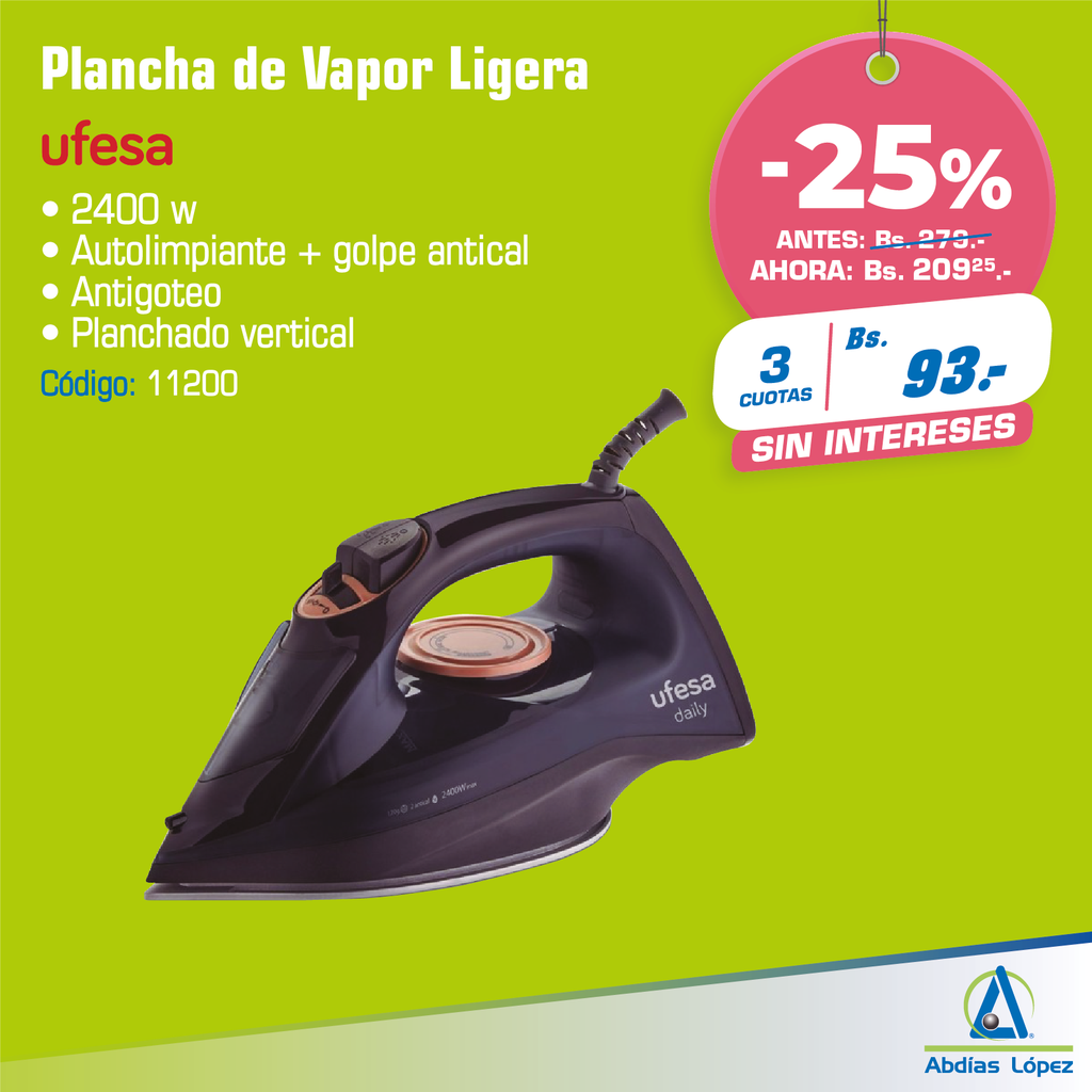 PLANCHA A VAPOR UFESA 2400 W BASE CERAMICA P-PV1100