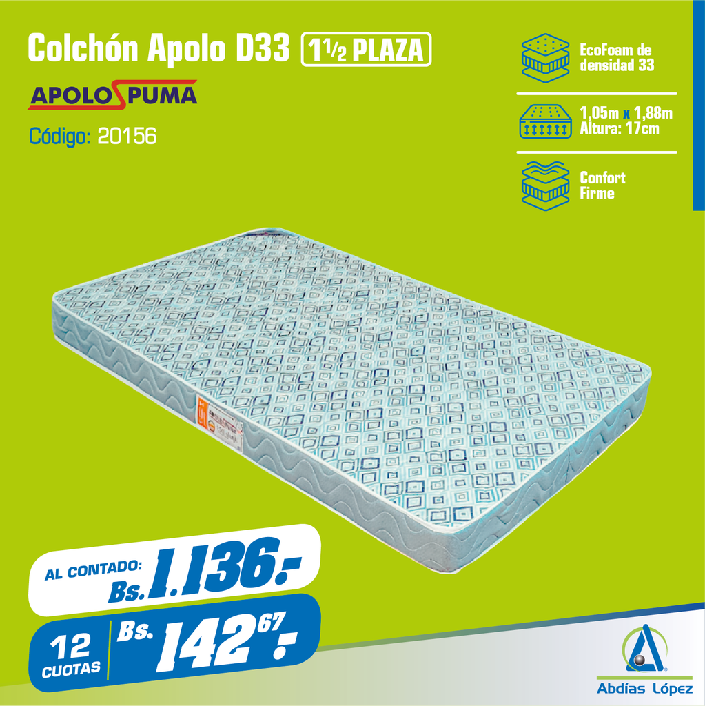 COLCHON APOLO D33 17CMX1.88MMX1.05CM BLANCO P-11001272